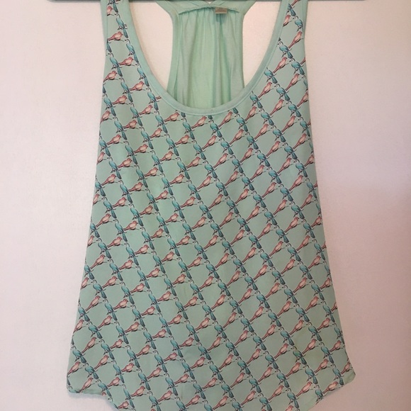 LC Lauren Conrad XS Racer Back Lt. Green Bird Tank - Picture 2 of 8
